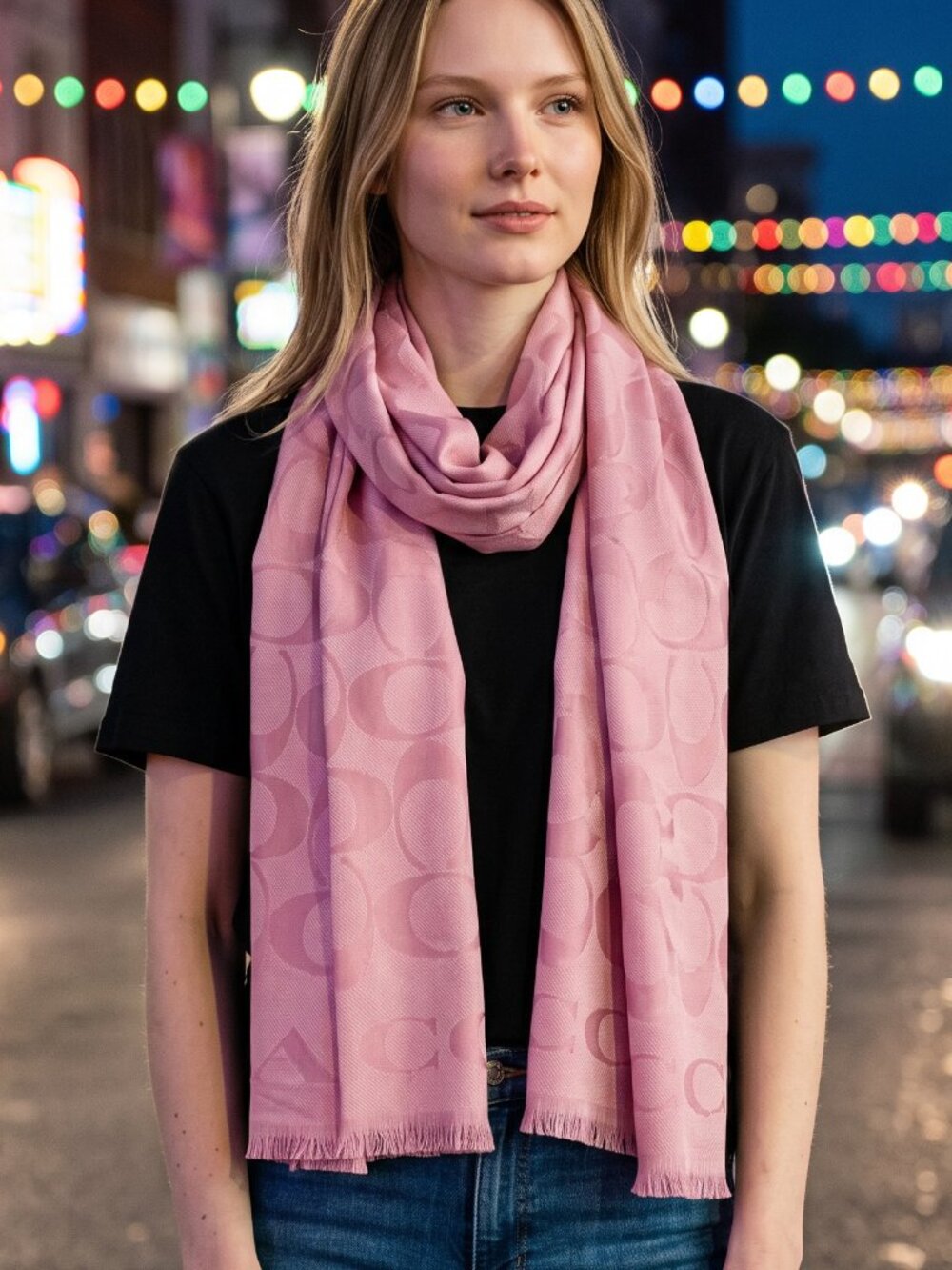 🌸 Coach Signature Spring C Pink Scarf 70% Wool 30% Silk Brand New With Tags